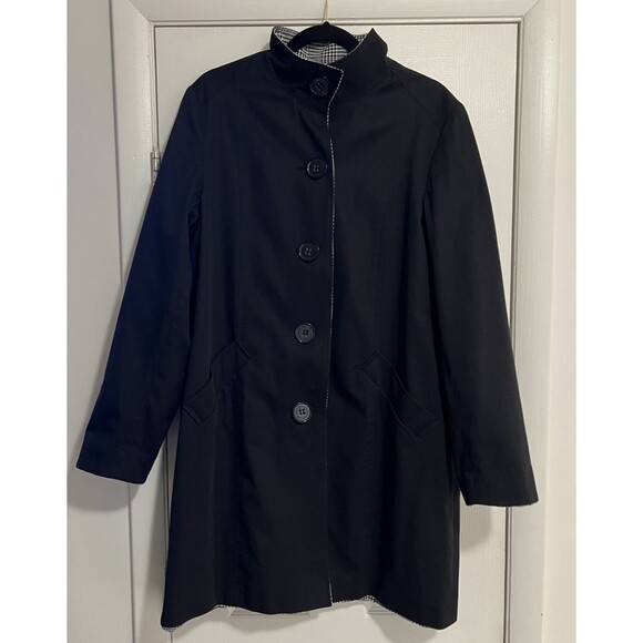Anne Klein Reversible Plaid Black Trench Coat Womens Large - Picture 3 of 4